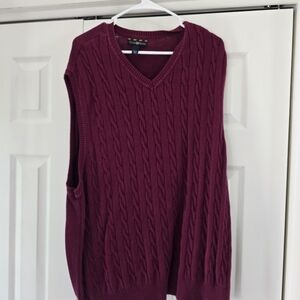 Club Room Cable-Knit V-Neck Sweater Vest - Burgundy